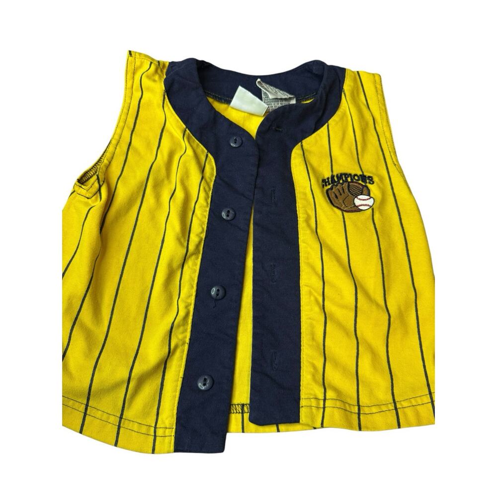 Vintage 18M Yellow & Blue Stripe Baseball Sleeveless Tank Shirt by Simply Basic